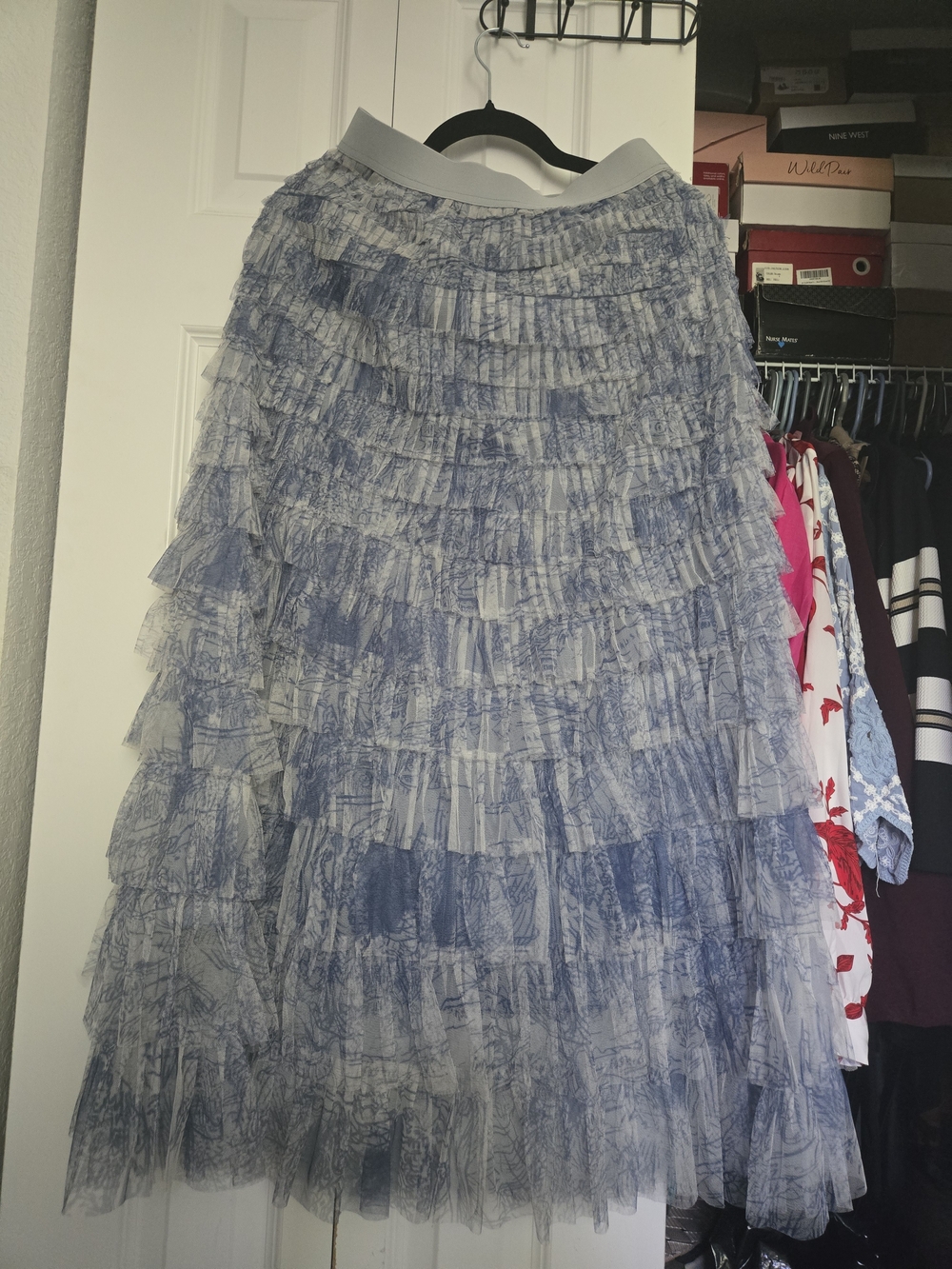 SHEIN Blue Layered Ruffle Maxi Skirt
